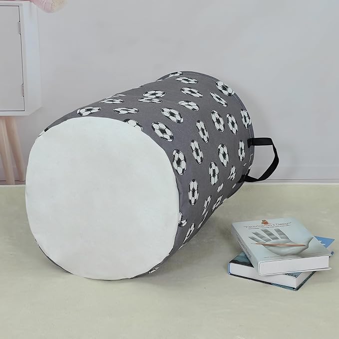 Laundry Hamper Large Canvas Fabric Lightweight Storage Basket/Toy Organizer/Dirty Clothes Collapsible Waterproof for College Dorms, Boys and Girls Bedroom,Bathroom(grey football) - Image 7