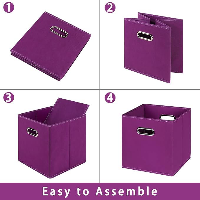 Fabric storage bins Cubes, Fabric Cube Organizer with Handle, Foldable Cube Bins for Cloth or Accessary Storage, 11x11x11, Set of 8, (Purple) - Image 6