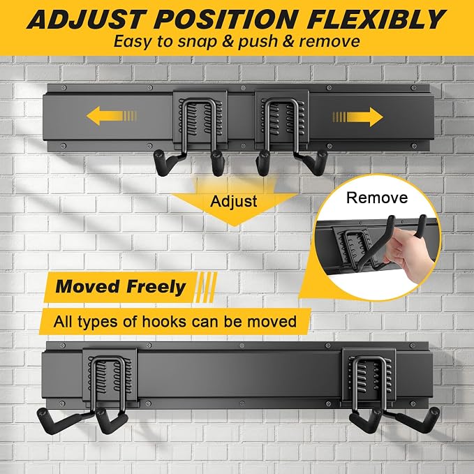 UUP 32 Inches Garage Storage, Garage Organization, Wall Mount Garden Tool Organizer, Max 300lbs Adjustable Metal Hooks, Yard Shed Hanging Rack, Heavy Duty Shelving for Rake Broom Mop Snowboard - Image 3