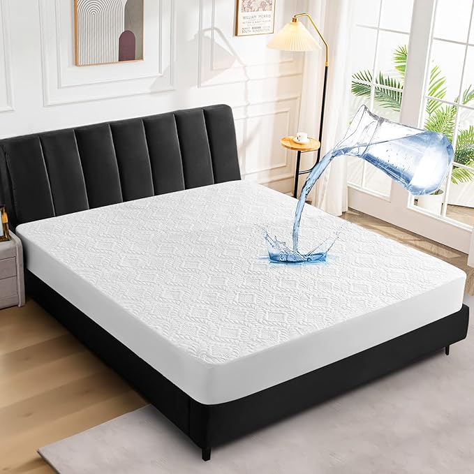 Sufdari Quilted Fitted Waterproof Mattress Cover, Breathable & Noiseless Mattress Pad, Ultra Soft Bed Cover Fits Up to 8-18" Deep Pocket