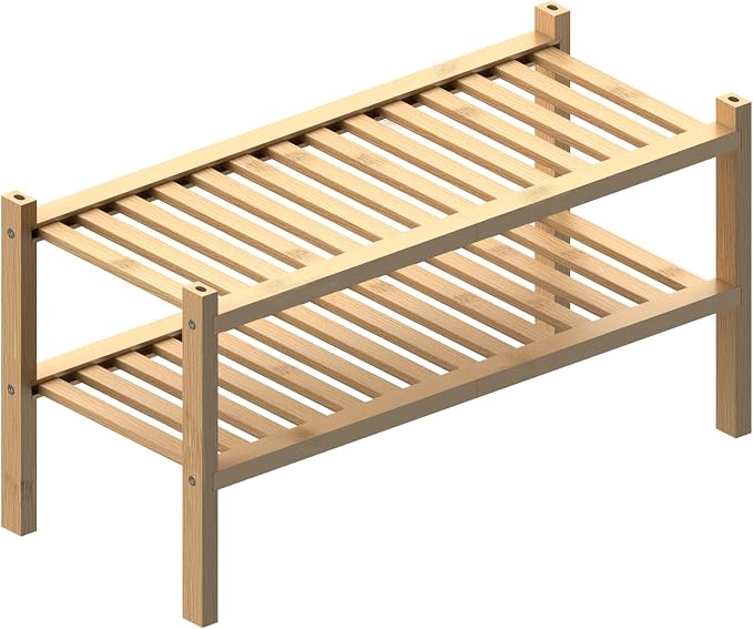 ROMGUAR CRAFT (Thick Bamboo Shoe Rack for Entryway, 2-Tier Free Standing Shoe Racks Stackable Shoe Rack Organizer for Hallway Closet Living Room 27 x12 x14 Inches - Image 7