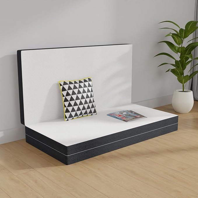 PayLessHere 3 inch Memory Foam Tri Folding Mattress/Portable Foldable Mattress Topper with Washable Cover Non-Slip Bottom for Camping, Guest, Floor RV, CertiPUR-US Certified,Queen