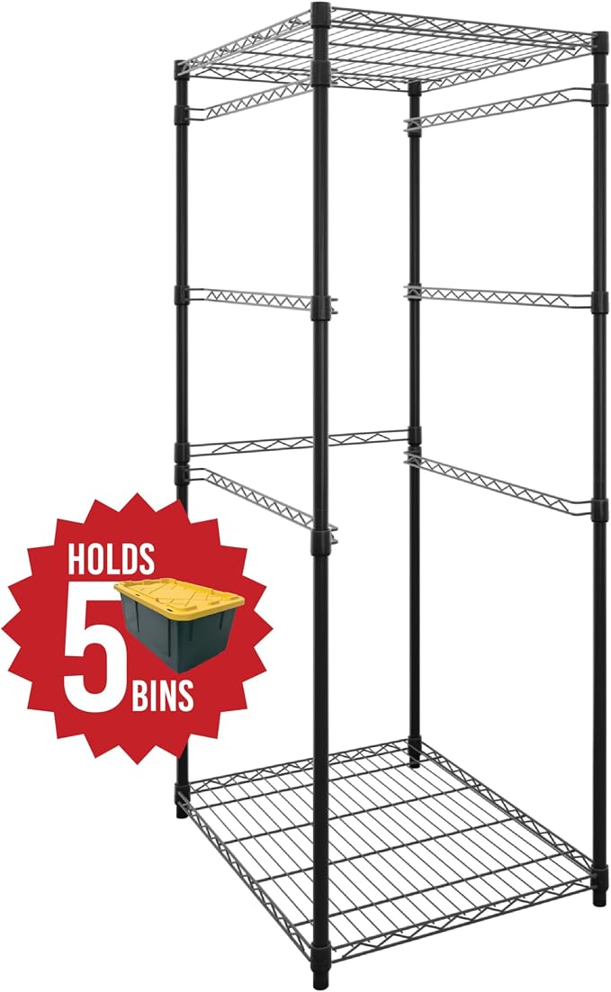 SafeRacks 5-Tier Steel Tote Rack - Maximize Space, Declutter, Organization, NSF Certified, Bin Storage for Garage, Pantry, Kitchen, Workspace, 5 Shelves, 31″ x 23″ x 68″, Black - Image 4