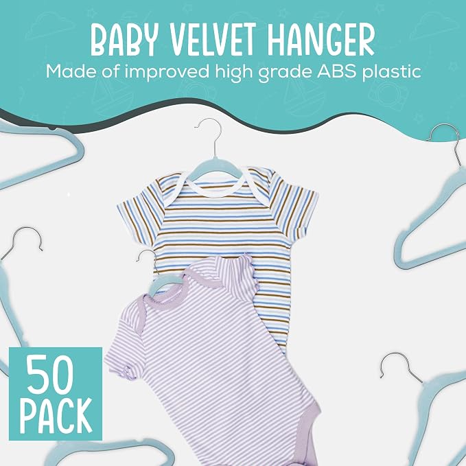 TechZoo 50 Pack Premium Baby Velvet Hangers (Blue) - 11.8" Inches Non-Slip, Ultra-Slim & Space-Saving Toddler Hangers - 360° Rotating Hook, Strong & Durable Hanger for Children, Infant & Toddler - Image 2