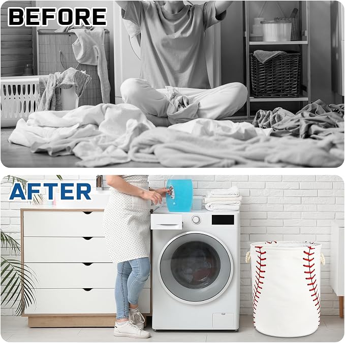 Baseball Texture Laundry Basket with Handles Collapsible Laundry Hamper Waterproof Toy Organizer Funny Dirty Clothes Hamper for College Dorm Bathroom Bedroom - Image 5