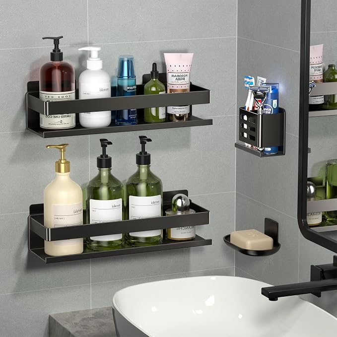 Shower Caddy,Shower Shelf 4 Pack - Bathroom Shower Shelf Rust-Proof Aluminum Adhesive Installation No Drilling Required, Suitable for Bathroom Storage and Home Decoration - Image 3