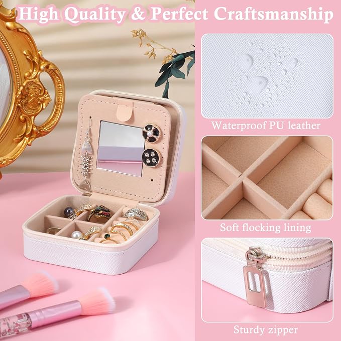 6Pcs PU Leather Small Travel Jewelry Case Organizer Storage, Bridesmaid Gifts Jewelry Box with Mirror for Women Girls - Image 3