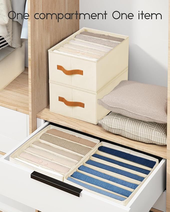 Homsorout Closet Organizers and Storage - Fabric Clothes Organizer with Handles, Foldable Jeans Organizer for Clothes, Drawer Organizer for Shirts, Bra, Sweater, Scarf, 8 Pack, Beige - Image 5
