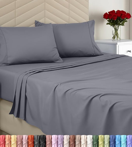 Utopia Bedding King Size 4 Piece Sheet Set - Brushed Microfiber - Soft Bed Sheets for King Size Bed - Includes 1 Fitted, 1 Flat, & 2 Pillow Cases - Deep Pocket (Grey)