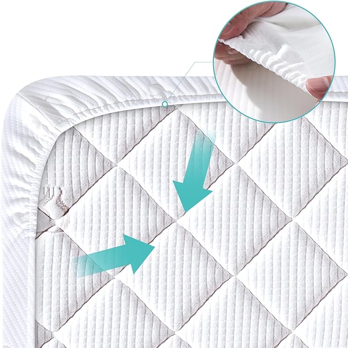 Crib Mattress Protector Sheets Fitted Waterproof Crib Mattress Pad Cover, Noiseless & Machine Wash 100% Absorbent Crib/Toddler Mattress Protector Sheet Quilted, White, 52" x 28" x 8.6"
