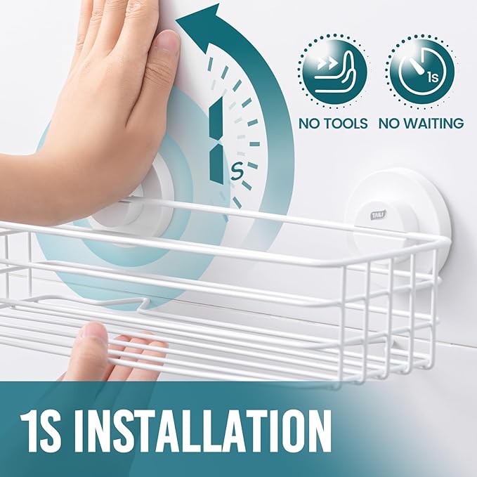 TAILI Shower Caddy Suction Cup 2 Pack with Hooks & Soap Holder, Heavy Duty Shower Organizer for Bathroom, No Drilling Bathroom Organizer with Large Capacity, Metal Storage Holder-White - Image 2
