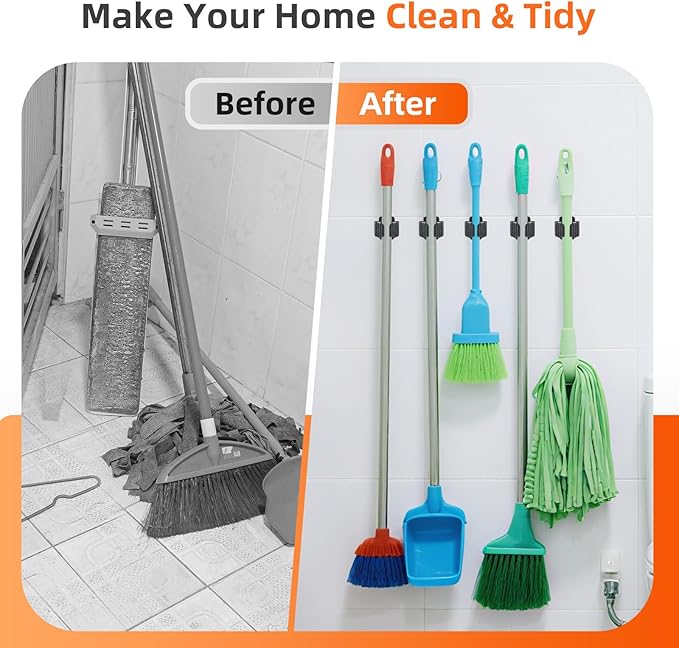 12 PCS Broom Holder Wall Mount, Upgraded Heavy Duty Mop and Broom Holder Wall Mount, Stainless Steel Broom Hanger Mop Holder Rack for Kitchen Laundry Garden Tool Organizer - Image 3