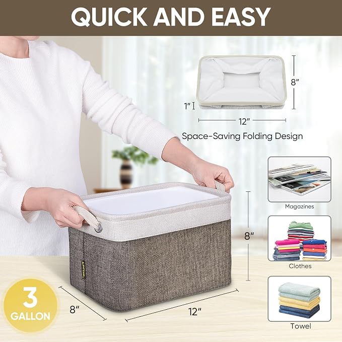 BALEINE 2 Pack Fabric Closet Storage Bins for Shelves, Linen Closet Organizers and Storage, Decorative Baskets for Organizing, Shelf, Clothes, Home, Office (Brown, 12"x8"x8") - Image 4