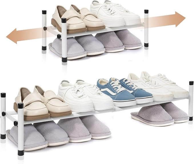 STORAGE MANIAC Expandable Shoe Rack, 4 Pairs Stackable Small Shoe Rack, Metal Adjustable Shoes Organizer for Closet, Entryway, Hallway, Garage, Front Door, Shoes Shelves, White 1 Tier by STORAGEMANIAC