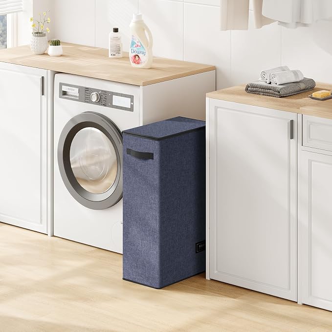SOLEDI Slim Laundry Hamper with Lid, Narrow Laundry Basket with Removable Bags, Dirty Clothes Hamper with handle, Small Hamper perfect for Laundry room, Bathroom, Bedroom, Small spaces. 70L Navy Blue - Image 2