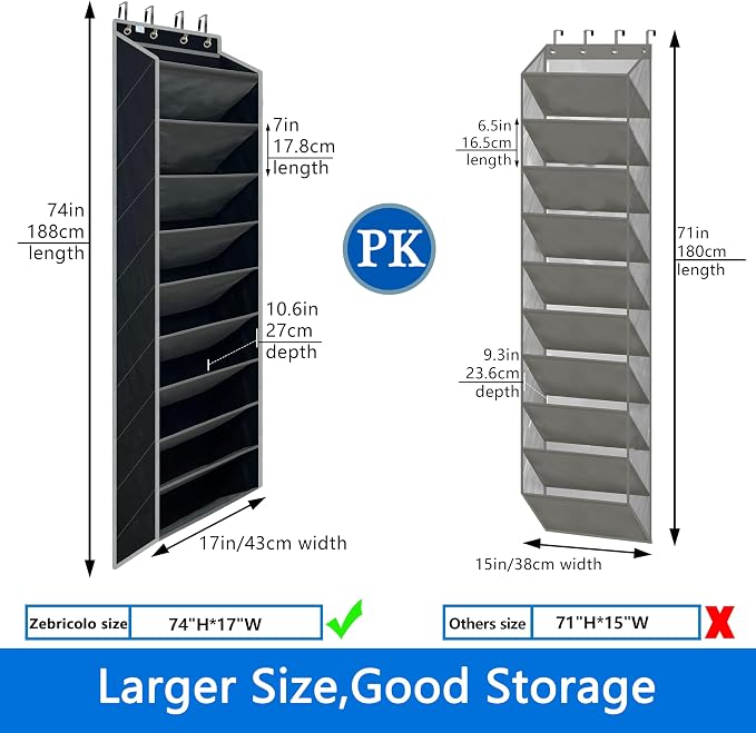 shoe organizer,70 Pounds Large Capacity,20-30-Pair over the door shoe organizer,10 Tiers shoe rack for closet,New upgrade Anti-scratch heavy duty hook and Bamboo material Baffle, Black/Grey - Image 2
