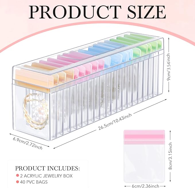 Kenning 42 Pcs Acrylic Jewelry Case Organizer, Clear Jewelry Organizers Holder with Portable Anti Tarnish Storage Bags for Rings, Earrings, Necklaces, Ideal Gifts for Women (Four Color Mixture) - Image 2