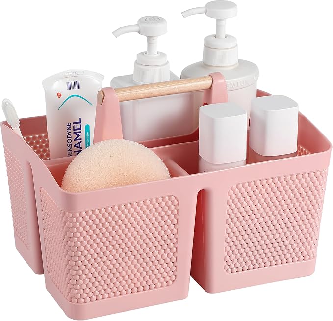 rejomiik Portable Shower Caddy Basket Plastic Cleaning Caddy Organizer Storage Tote with Handle for Bathroom, College, Dorm Room Essentials, Pink by rejomiik
