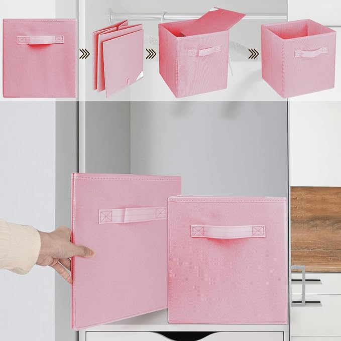 2 Pcs Storage Cubes, 10.5 Inch Collapsible Storage Bins, Fabric Foldable Bins for Organization, Durable Storage Bins for Closet, Shelves, Offices (Pink) - Image 3