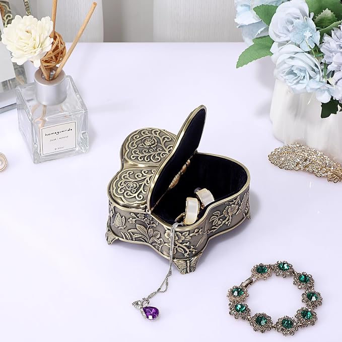 Hipiwe Vintage Metal Jewelry Trinket Box - Butterfly Shape Jewelry Organizer Treasure Chest Ring Holder Earrings Necklace Storage Box Keepsake Box,Brozne,Medium - Image 4