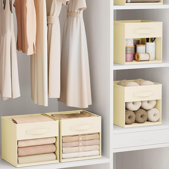 DIMJ Storage Cubes, Cube Storage Bin, 8 Pack Foldable Storage Cubes with Window, Closet Storage Bins with Handle, 11x 11 inch Closet Organizer Bins for Clothes, Toys, Books (Beige ) - Image 5