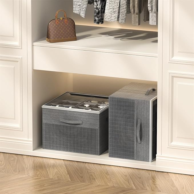 Aokeyee Shoe Organizer for Closet,2 Pack Foldable Shoe Storage Organizer Box Bin with Adjustable Dividers and Clear Cover, Fits up to 16-32 Pairs - Image 5