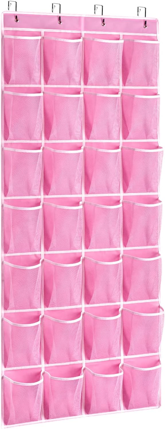 KEEPJOY 28 Pocket Over The Door Shoe Organizer, 2Pack Hanging Shoe Organizer for Door, Hanging Door Shoe Holder Rack with Mesh Pockets Large Size 65 x 23 inch (Pink-2Pack) - Image 7