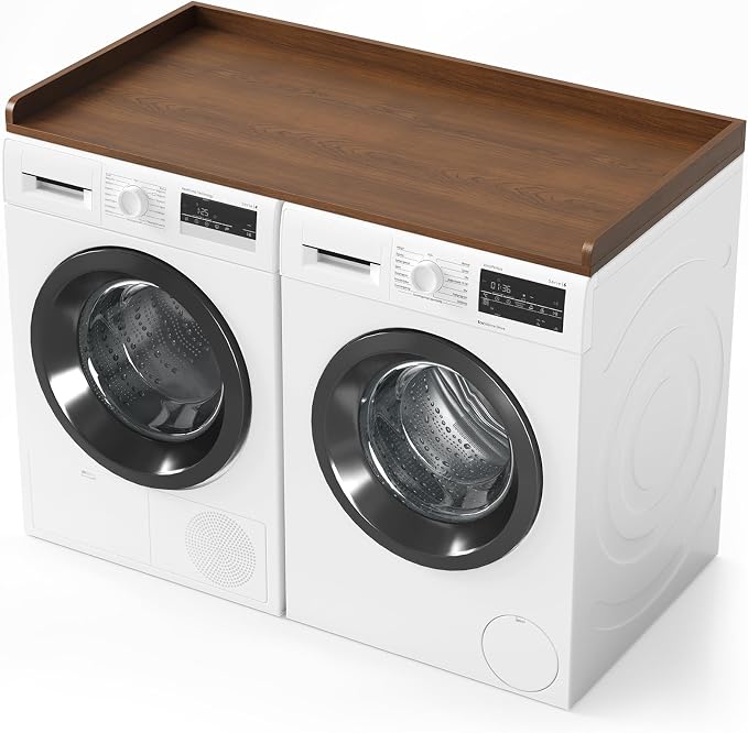 SpaceAid Washer Dryer Countertop, Laundry Wood Shelf Topper with Edge, 54" Width x 27.5" Depth Cover Guard Organizer for Washer and Dryer Laundry Hamper Counter Storage Organization (Brown Wood) by SpaceAid