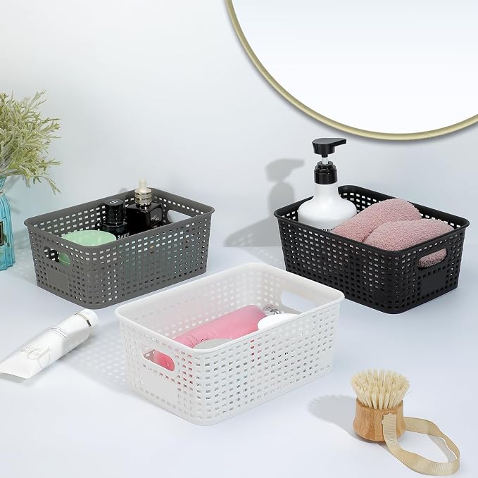 Plastic Storage Baskets 6 Pack Sturdy Storage Organizer Basket Woven Plastic Storage Bins for Shelves,Closet,Countertops, Desktops, Cabinets and Badrooms,Saving Storage, Stylish Design,Black - Image 4