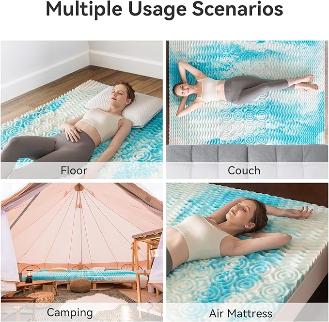 2 Inch 5 Zone Memory Foam Mattress Topper Full Size, Comfortable Mattress Topper for Back Pain Relief, Gel Infused Bed Topper, Blue