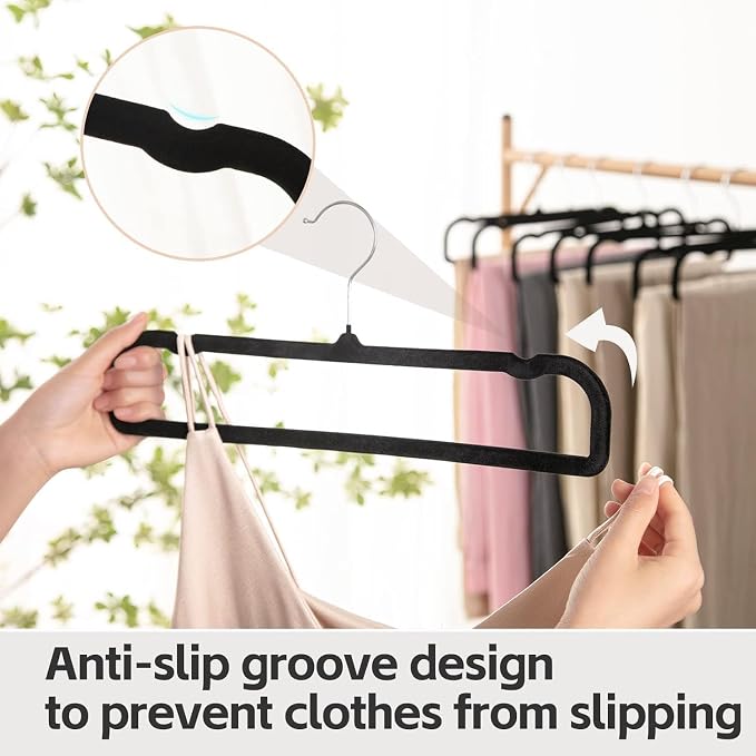 Velvet Hangers Non Slip - 20 Pack Pants Hangers for Closet - Thin Space Saving Clothes Hanger - Strong, Durable, Jean Perchas with 360 Degree Rotatable Hook for Tank Top (Black Silver Hook) - Image 4