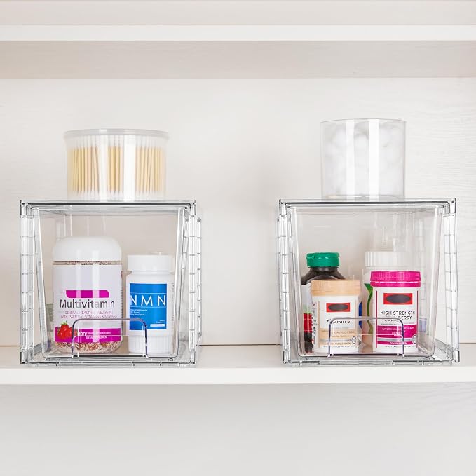 Vtopmart 2 Pack Large Stackable Storage Drawers,Clear Acrylic Drawer Organizers with Handles, Easily Assemble for Bathroom,Kitchen Undersink,Cabinet,Closet,Makeup,Pantry organization and Storage - Image 6