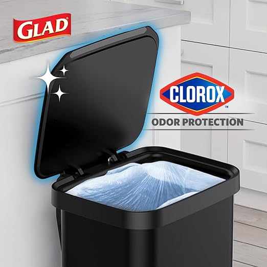 Glad Stainless Steel Step Trash Can, Series 2 with Clorox Protection - Large Black Kitchen Garbage Bin with Soft Close Lid, Foot Pedal and Waste Bag Roll Holder, 13 Gallon - Image 3