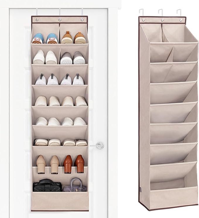 STORAGE MANIAC Over the Door Shoe Organizer Heavy-Duty Large Deep Pocket Hanging Shoe Organizer Shoe Rack Door Closet Shoe Organizer for Wall, Dorm & Narrow Door Storage Shoe Holder Oat Beige, 1 Pack by STORAGEMANIAC