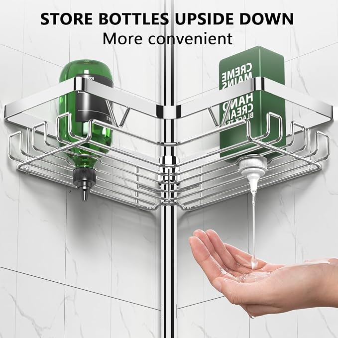 DAOYA Corner Shower Caddy Tension Pole - Chrome Tension Rod Shower Caddy Adjustable Shampoo Holder for Bathroom/Bathtub/RV, Stainless Steel, Floor to Ceiling 25-114.2 inch - Image 4