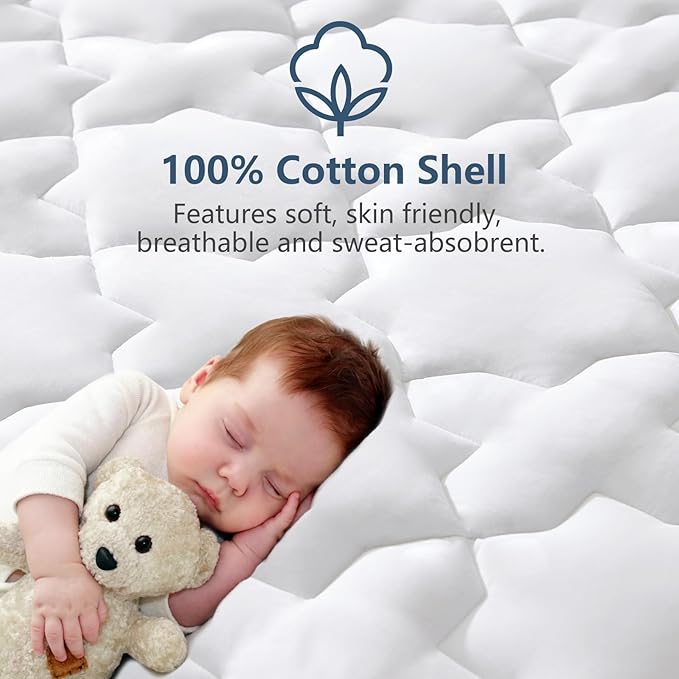 CozyLux Full Size Mattress Pad - Cotton Mattress Topper Full - Fits up to 8-21" Thick Mattresses, 450GSM Quilted Fitted Breathable Soft Mattress Cover, Cooling Mattress Protector (54"x75", White)