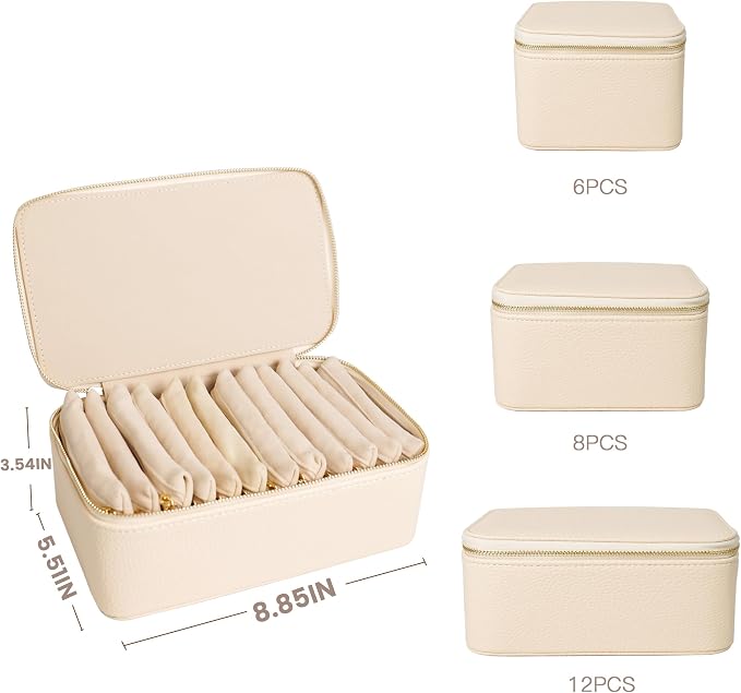 Travel Jewelry Case, Small Travel Jewelry Box with 12 Velvet Jewelry Bag Mini Pouch, Portable Travel Jewelry Organizer for Rings Earrings Necklaces (Beige 12 Pcs) - Image 6
