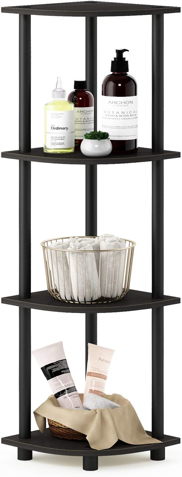 Furinno TURN-N-TUBE Corner Shelf, 4-Tier Corner Bookshelf, Display Storage Shelves with Open Shelves, for Organization and Storage, Living Room, Home Office, Garage, Espresso by Furinno-FitsYourSpaceFitsYourBudget