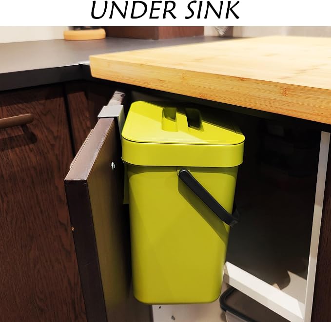 stonespace Small Kitchen Trash Can with Lid, Compost Bin Indoor Kitchen Sealed, Under Sink Trash Can, 5 L/1.3 Gallon Plastic Trash Bin, Green - Image 4