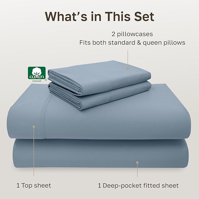 CALIFORNIA DESIGN DEN 5-Star Hotel 600 Thread Count 100% Cotton Sheets Set - Soft & Smooth Queen Bedding Set with Deep Pockets, Quality Beats Egyptian Cotton Claims (Pastel Blue)