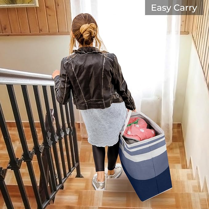 HomeHacks 2-Pack Large Laundry Basket, Waterproof, Freestanding Laundry Hamper, Collapsible Tall Clothes Hamper with Extended Handles for Clothes Toys in the Dorm and Family (Blue, 100L) - Image 7