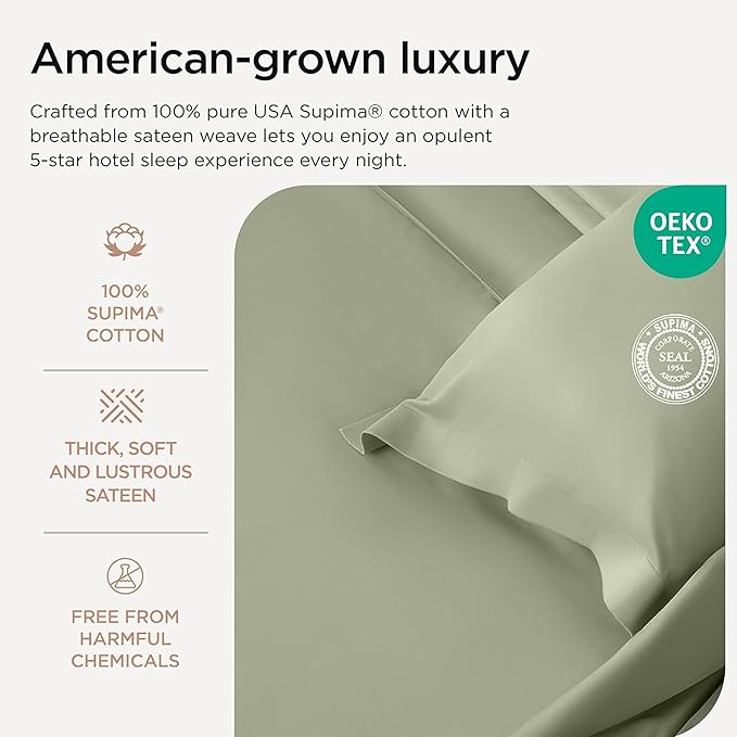 Threadmill Luxury Supima Cotton Sheets, Luxury 1000 Thread Count Soft 100% Cotton Sheets for Full Size Bed, 4 Pc Sage Green Bed Sheets Full Set, 5-Star Hotel Quality Deep Pocket Bed Sheets Set