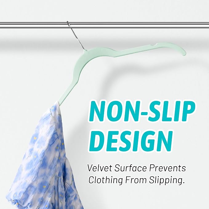 Sishynio Velvet Hangers 50 Pack – Slim Non-Slip Flocked Hangers with Notches, Space-Saving Closet Organizer for Dresses, Blouses, Coats(Green) - Image 5