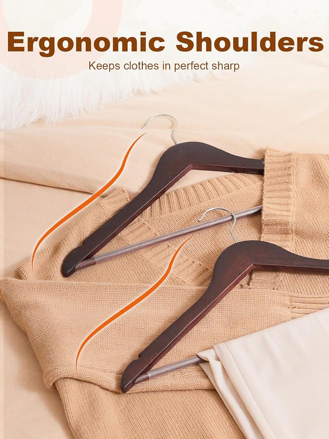 HOUSE DAY Cherry Wooden Hangers 30 Pack, Solid Wood Hanger with Non Slip Pant Bar, Heavy Duty Wooden Coat Hanger for Closet, Smooth Finish Wood Clothes Hangers for Shirts, Suits, Jackets, Dress - Image 6