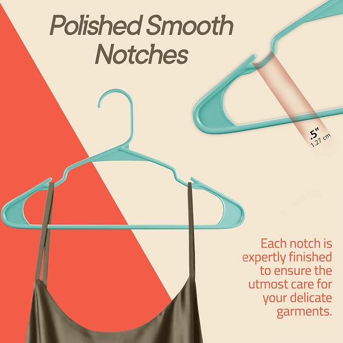 Plastic Clothes Hangers – Heavy Duty Hanger Set, for Organizing Clothes, Dresses, and Coat, Holds Up to 5 lbs, Space-Saving Hangers with Non-Slip Shoulder Grooves, Pack of 30, Aqua - Image 6