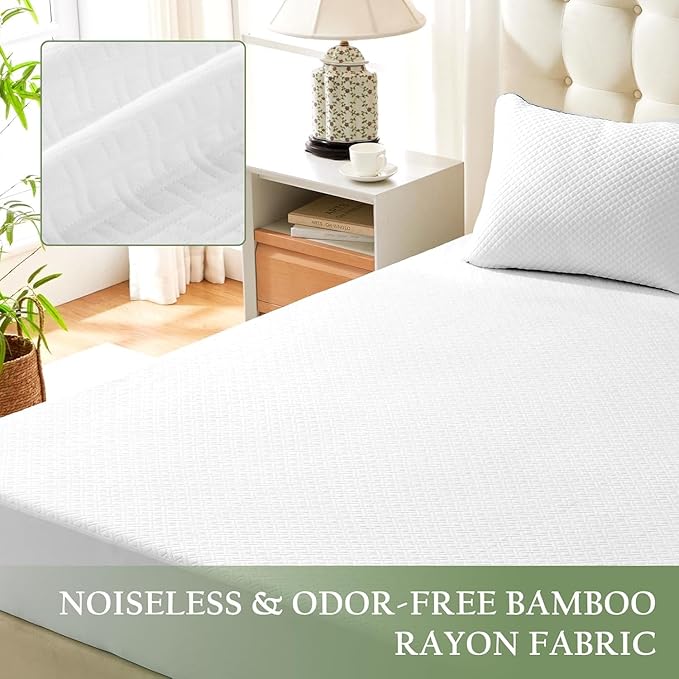 Twin XL Size Waterproof Mattress Protector Viscose Derived from Bamboo, Soft Mattress Bed Cover with Deep Pocket 8"-21", Breathable Noiseless Mattress Pad, Machine Washable (White)