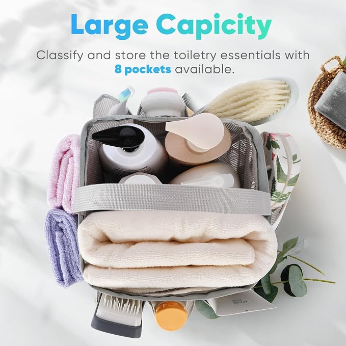 EUDELE 2 Pack Mesh Shower Caddy Portable for College Dorm Room Essentials, Shower Caddy Dorm with 8-Pocket Large Capacity,Shower Bag for Beach,Swimming,Gym All Black+All Grey - Image 2
