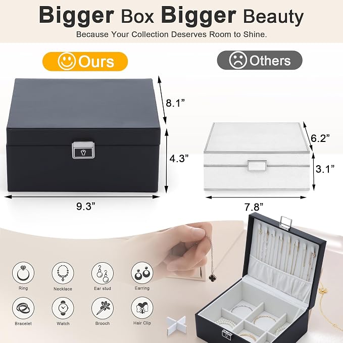 Jewelry Organizer Boxes for Women,Travel Jewelry Case, 2 Layers Removable Jewelry Box,Storage for Necklace, Bracelet, Earring,Rings,Jewelry Box Gifts for Women Girls - Image 2