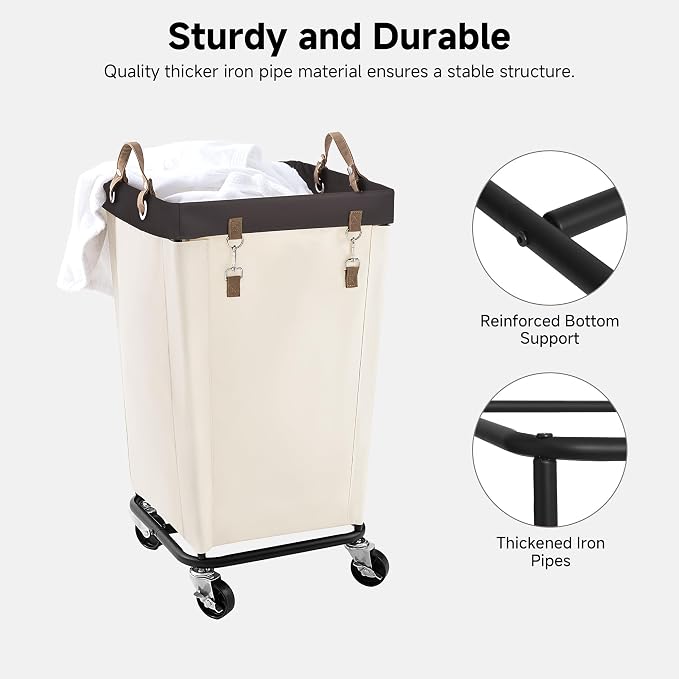 StorageWorks 110L Laundry Basket with Wheels, Large Rolling Hampers for Clothing Organizer, Dirty Clothes Basket for Hotel, Home, Closet, Dorm, Beige - Image 6
