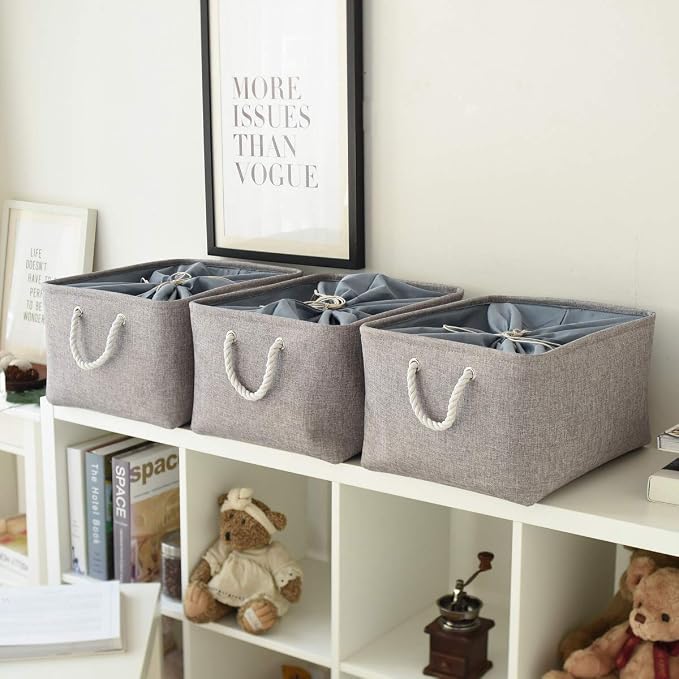TheWarmHome Fabric Storage Bins Baskets for Organizing, Large Sturdy Storage Basket W/Handles, Decorative Foldable Storage Baskets for Shelves Closet Nursery Toy (X Large - 3 Pack 17.7L×13.8W×9.8H) - Image 5